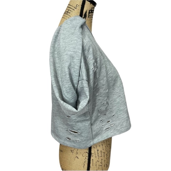 Boutique Distressed Crop Grey Sexy Sweatshirt - Picture 6 of 11